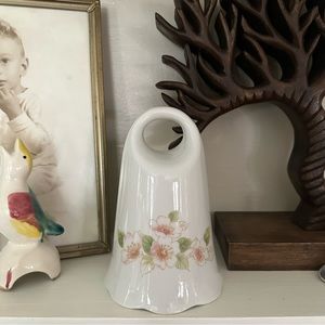 Vintage Porcelain Bell with Floral Transfer Appliqué - White with Ruffled Base